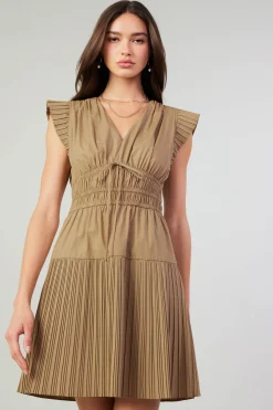 Current Air Briene Pleated Mini Dress LATTE Outlet