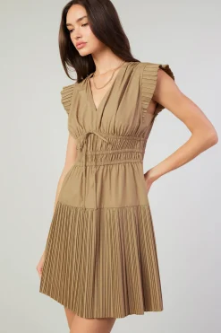 Current Air Briene Pleated Mini Dress LATTE Outlet