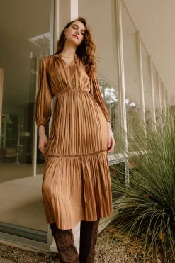 Current Air Bristol Pleated Midi Dress BRONZE Discount