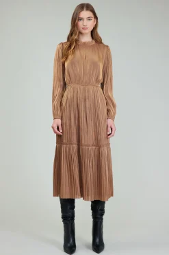 Current Air Bristol Pleated Midi Dress BRONZE Discount