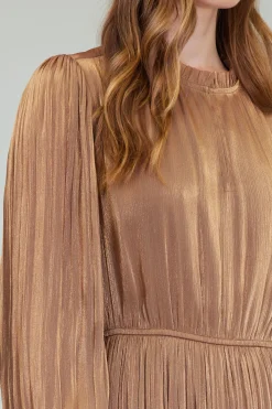 Current Air Bristol Pleated Midi Dress BRONZE Discount