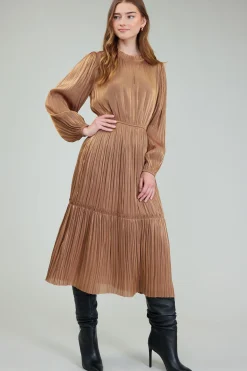 Current Air Bristol Pleated Midi Dress BRONZE Discount