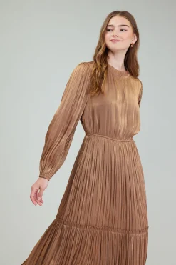 Current Air Bristol Pleated Midi Dress BRONZE Discount