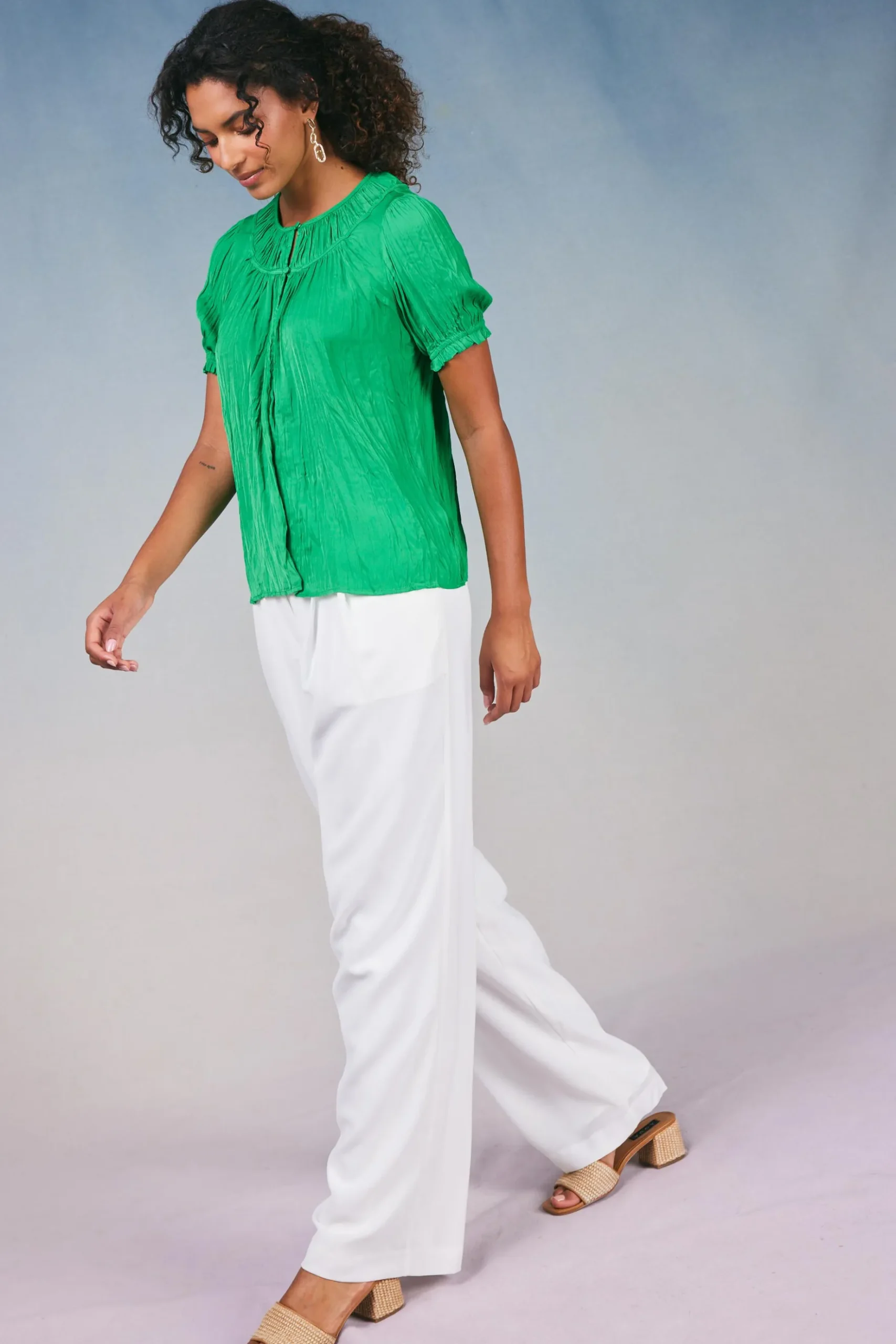 Current Air Brooklyn Crinkle Top DEEPSPRINGGREEN Best
