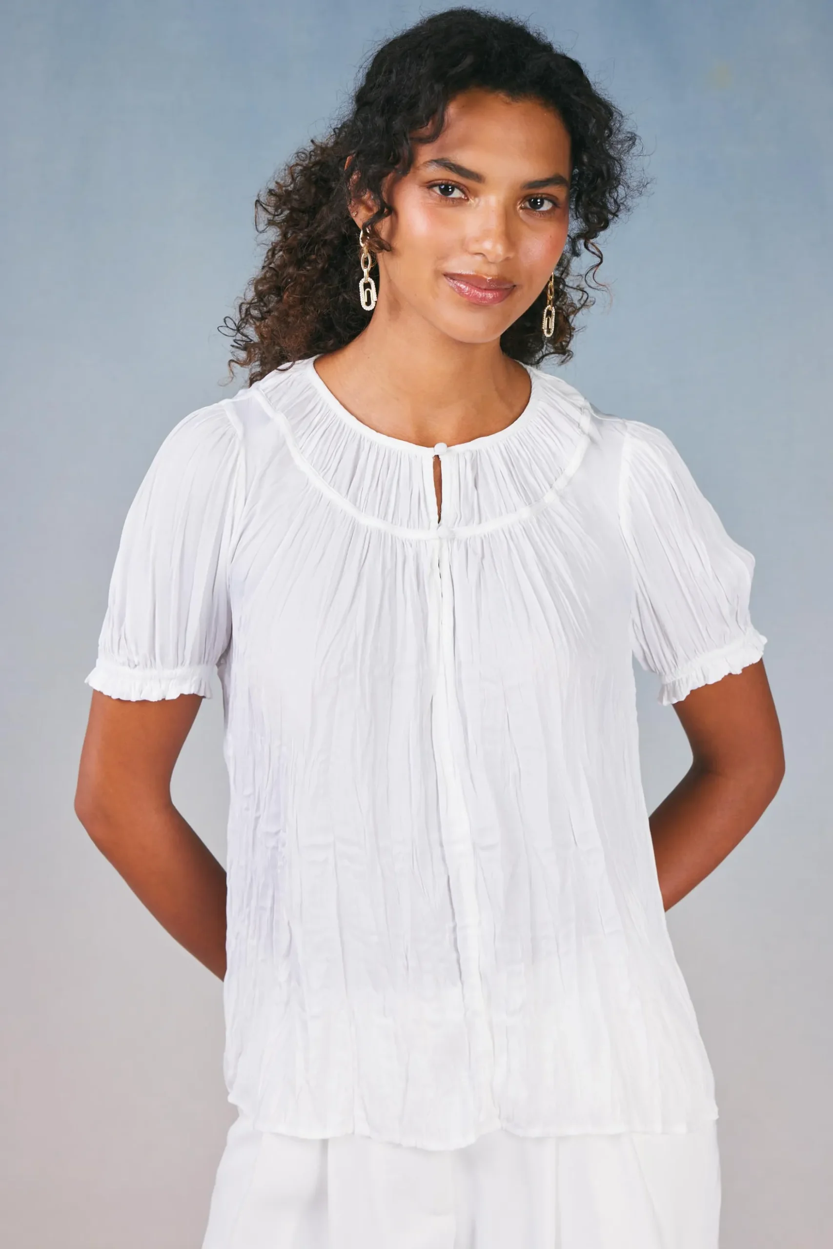 Current Air Brooklyn Crinkle Top WHITE New