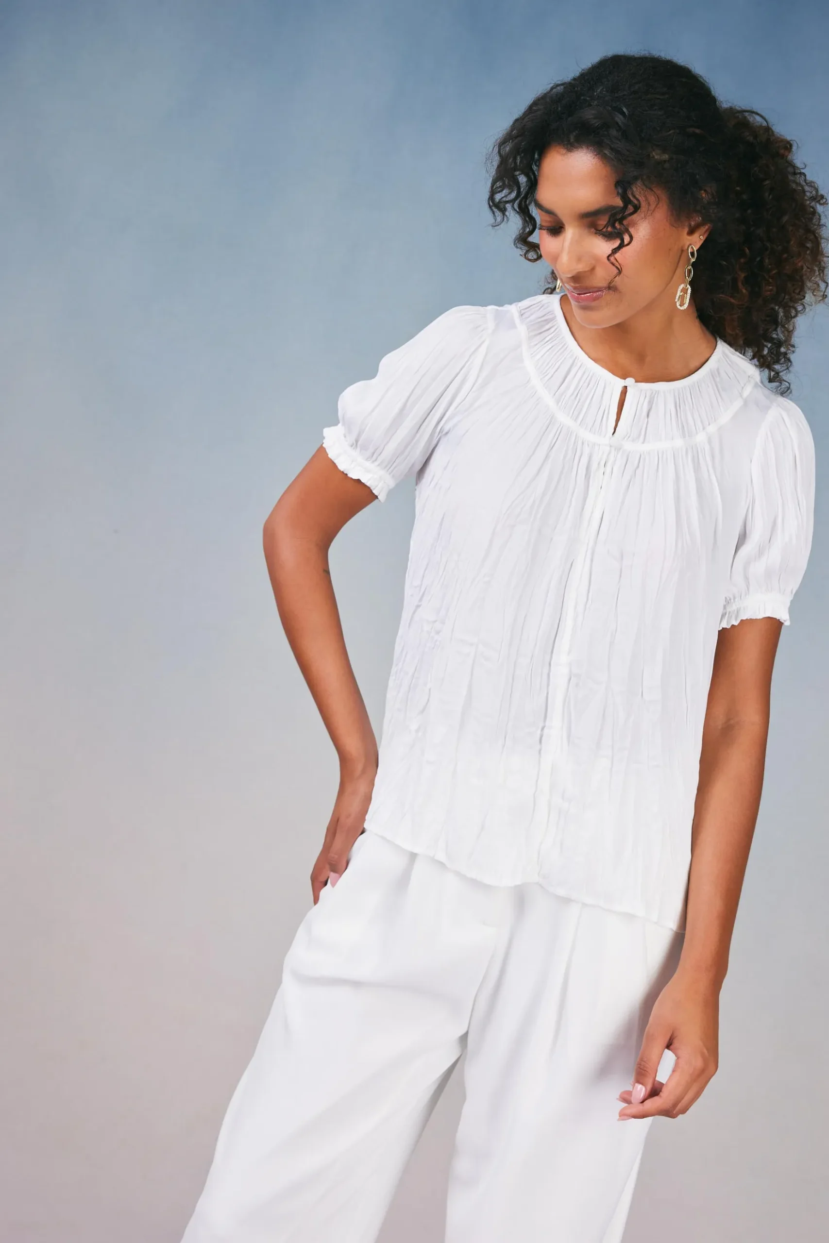 Current Air Brooklyn Crinkle Top WHITE New