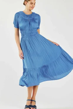 Current Air Brooklyn Pleated Midi Dress FADEDBLUE Fashion