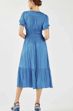 Current Air Brooklyn Pleated Midi Dress FADEDBLUE Fashion