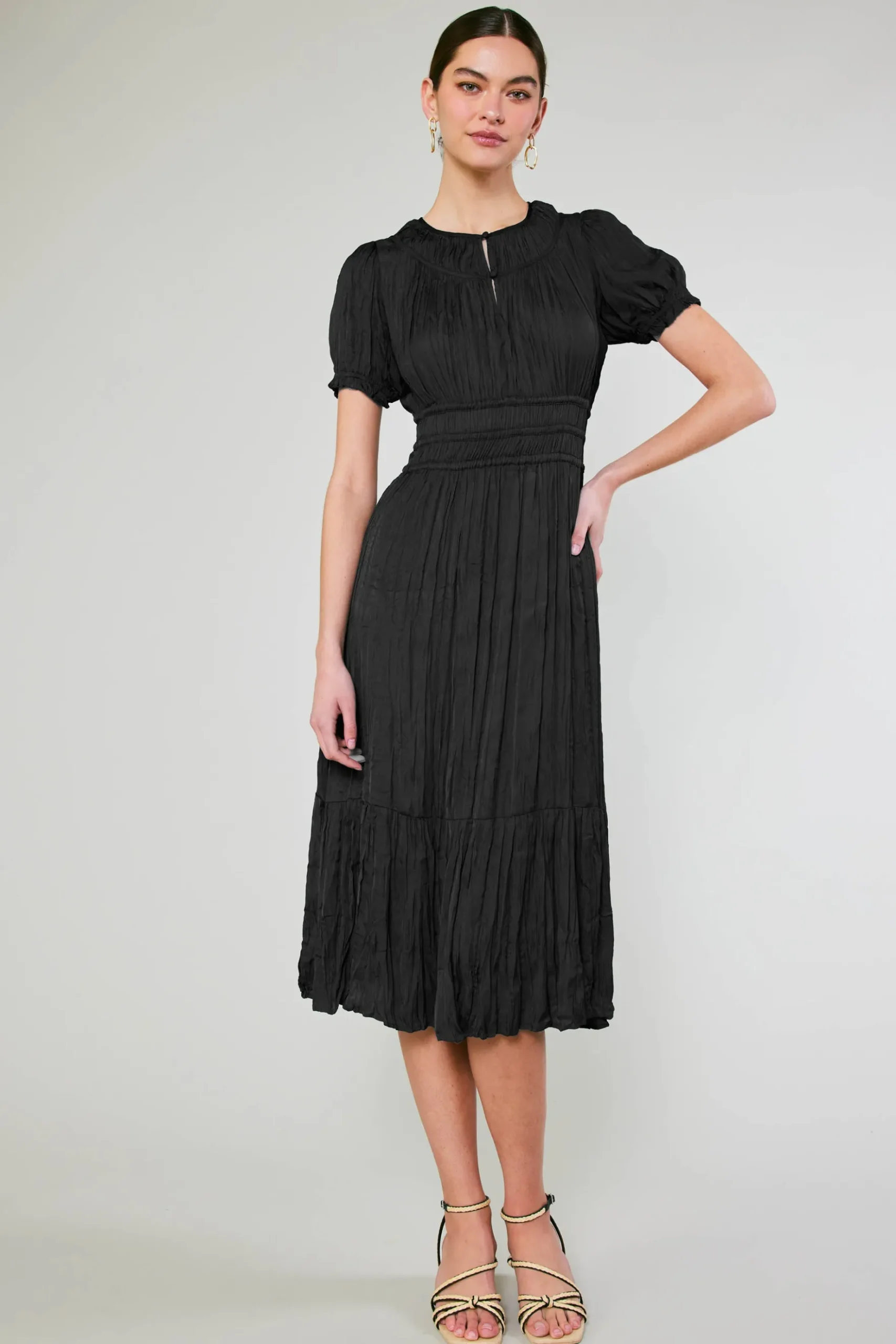 Current Air Brooklyn Pleated Midi Dress BLACK Sale