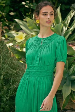 Current Air Brooklyn Pleated Midi Dress DEEPSPRINGGREEN Sale