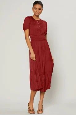 Current Air Brooklyn Pleated Midi Dress RED Outlet