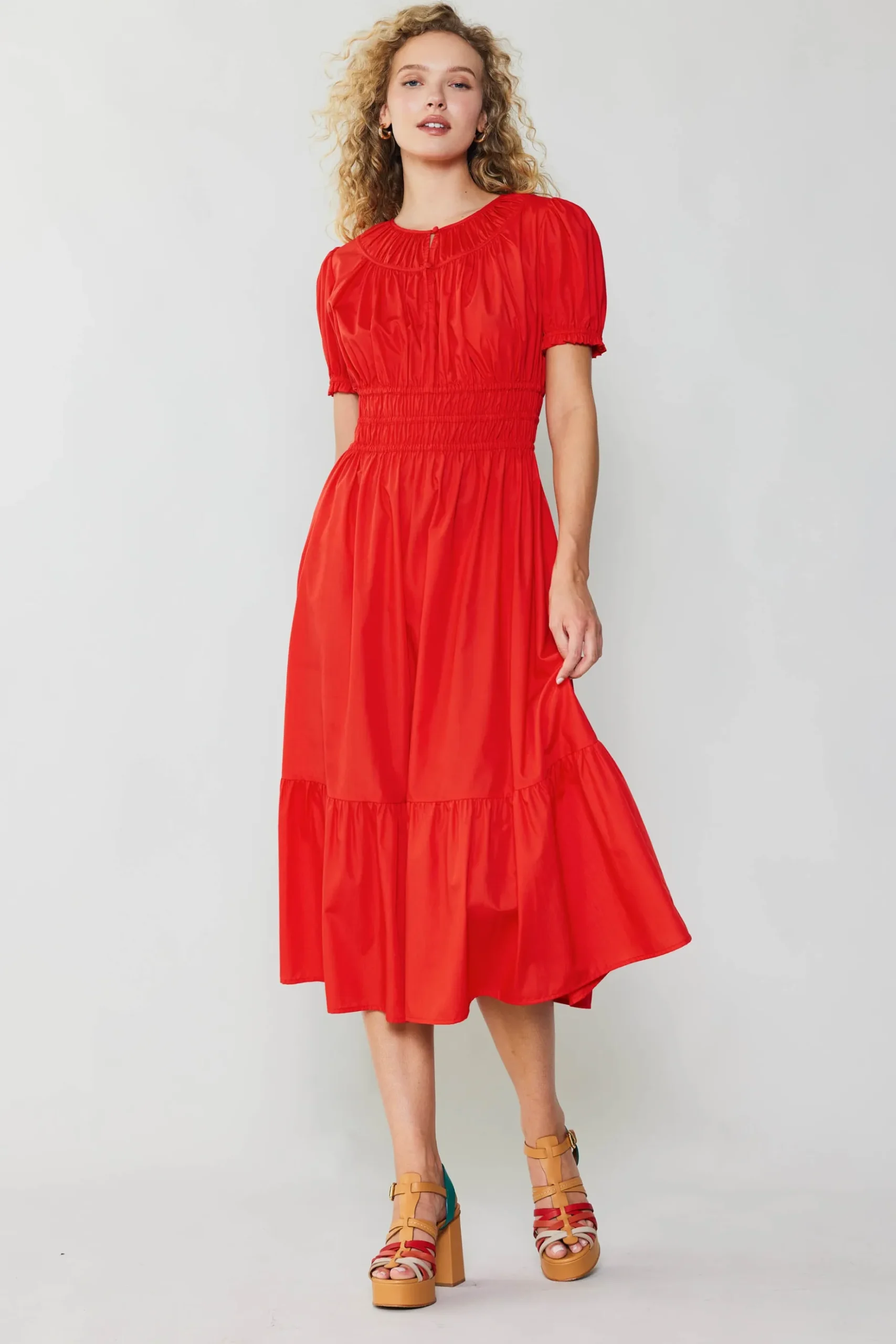 Current Air Brooklyn Poplin Midi Dress RED New
