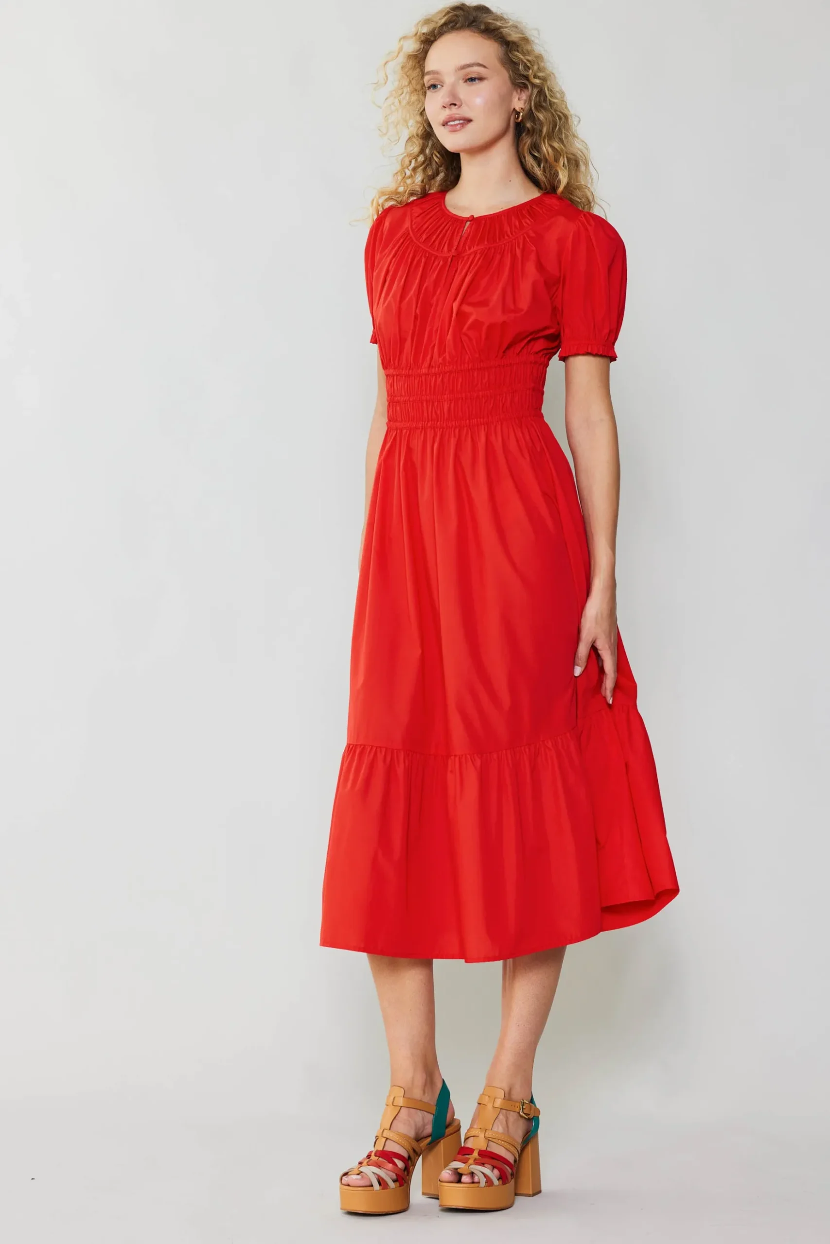 Current Air Brooklyn Poplin Midi Dress RED New