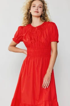 Current Air Brooklyn Poplin Midi Dress RED New
