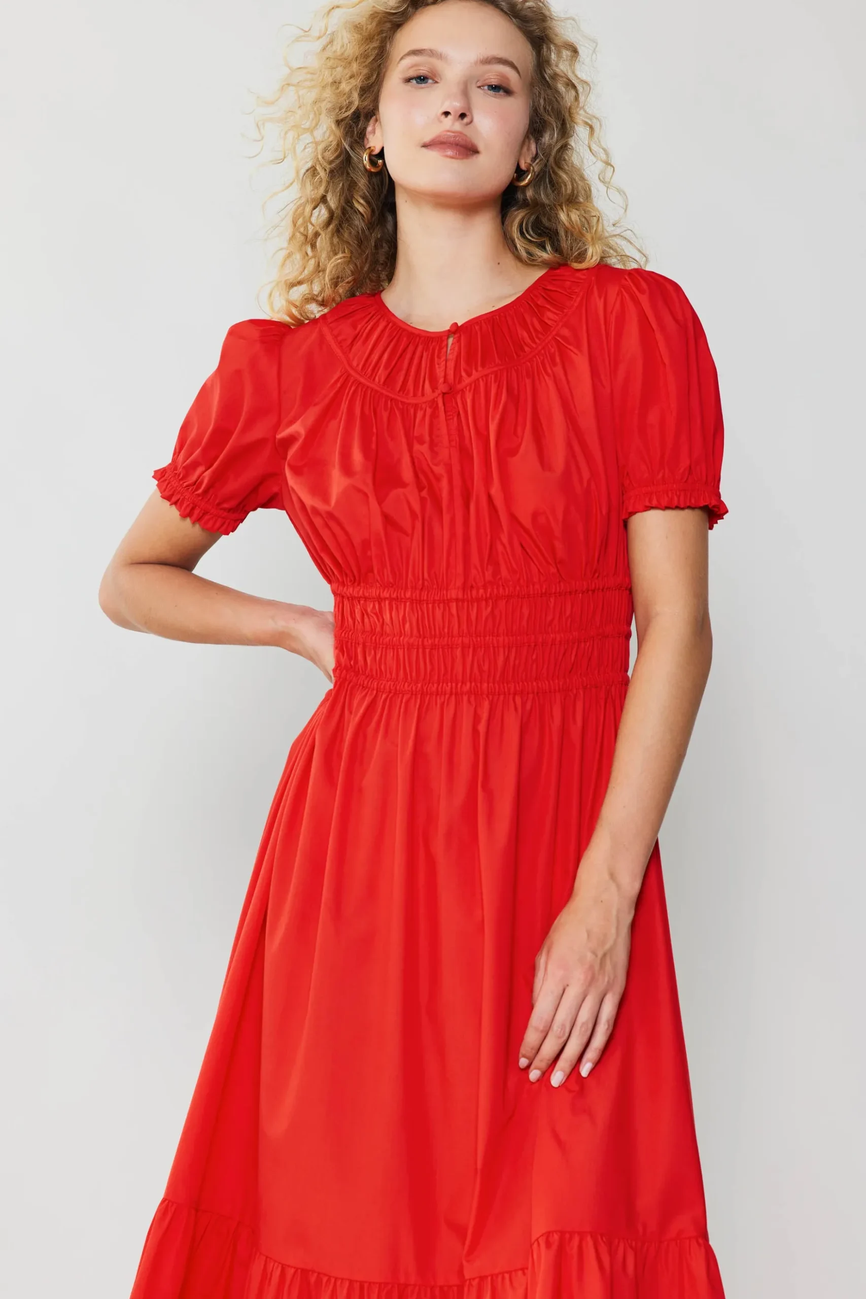 Current Air Brooklyn Poplin Midi Dress RED New