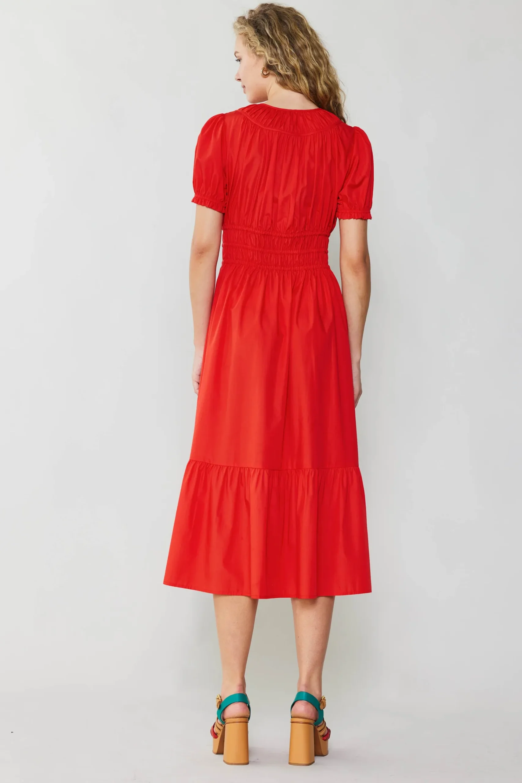 Current Air Brooklyn Poplin Midi Dress RED New