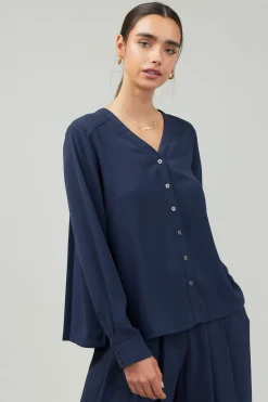 Current Air Buttondown Blouse SLATENAVY Best