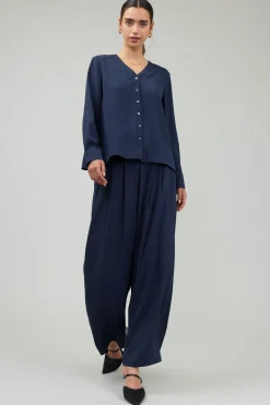 Current Air Buttondown Blouse SLATENAVY Best