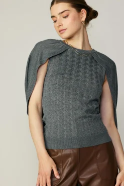 Current Air Cape Layered Sweater Top GREY Hot
