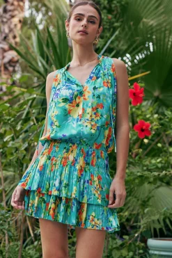 Current Air Cara Pleated Mini Dress AQUA Clearance