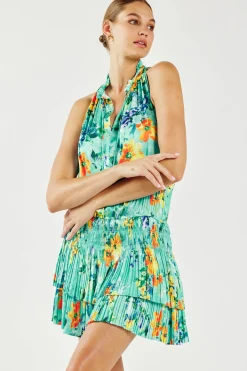 Current Air Cara Pleated Mini Dress AQUA Clearance