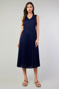 Current Air Cari Ribbed Contrast Pleated Dress NAVY Discount
