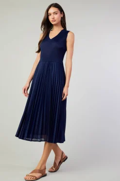 Current Air Cari Ribbed Contrast Pleated Dress NAVY Discount