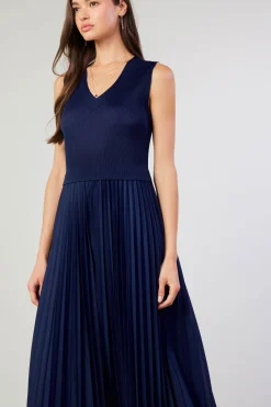 Current Air Cari Ribbed Contrast Pleated Dress NAVY Discount