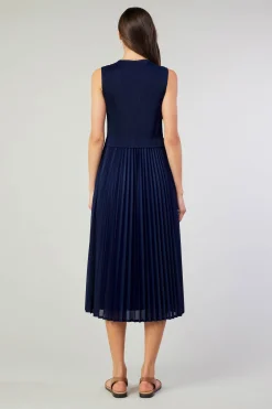 Current Air Cari Ribbed Contrast Pleated Dress NAVY Discount
