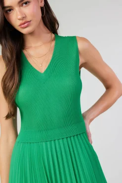 Current Air Cari Ribbed Contrast Pleated Dress SPRINGGREEN New