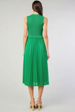 Current Air Cari Ribbed Contrast Pleated Dress SPRINGGREEN New