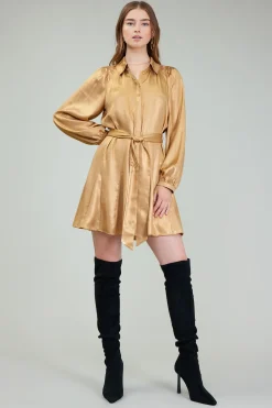 Current Air Carmel Metallic Mini Dress GOLD Fashion