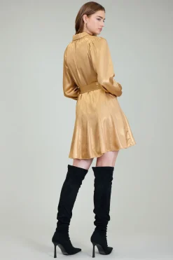 Current Air Carmel Metallic Mini Dress GOLD Fashion