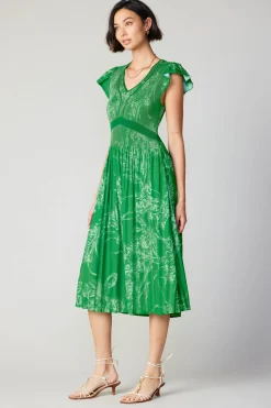 Current Air Carolina Pleated Skirt Midi Dress SPRINGGREEN Clearance
