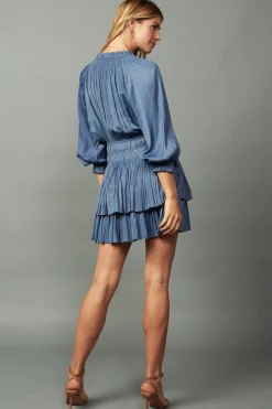 Current Air Cecile Smocked Mini Dress SLATEBLUE New