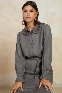 Current Air Chambray Button Down Blouse WASHEDBLACK Online