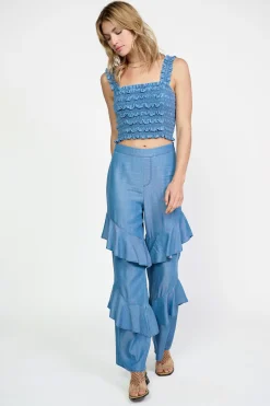 Current Air Smocked Crop Top CHAMBRAY Online