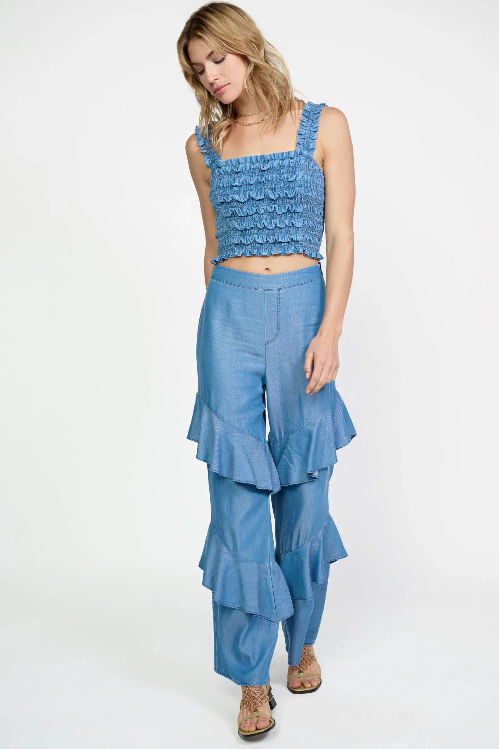 Current Air Smocked Crop Top CHAMBRAY Online