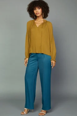 Current Air Charlotte Pleated Blouse DARKOLIVE Best