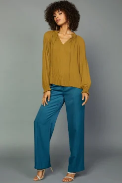 Current Air Charlotte Pleated Blouse DARKOLIVE Best
