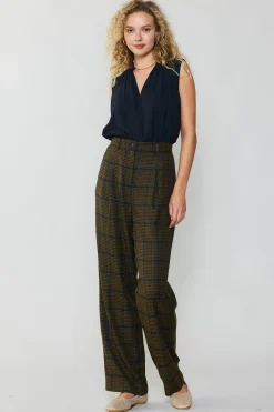 Current Air Checkered Wide Leg Pants OLIVE Discount
