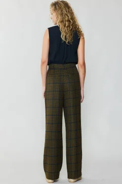 Current Air Checkered Wide Leg Pants OLIVE Discount
