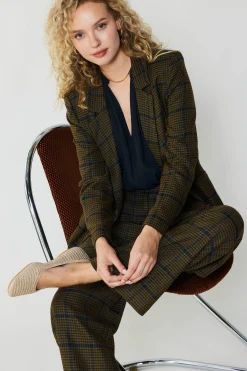 Current Air Checkered Wide Leg Pants OLIVE Discount