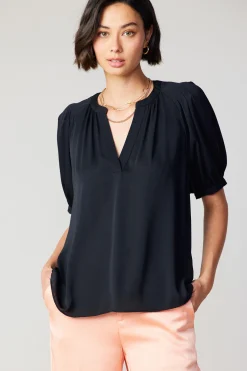 Current Air Classic V Neck Blouse BLACK Fashion