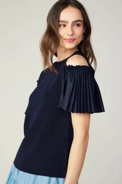 Current Air Cold Shoulder Pleated Top NAVY Online