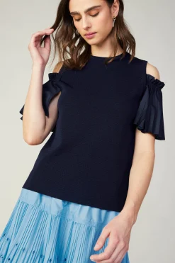 Current Air Cold Shoulder Pleated Top NAVY Online