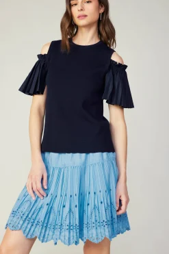 Current Air Cold Shoulder Pleated Top NAVY Online