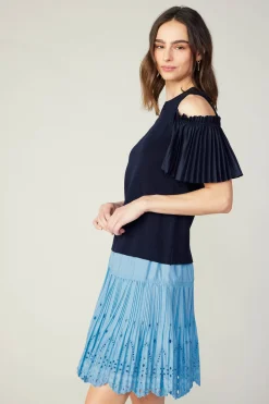 Current Air Cold Shoulder Pleated Top NAVY Online