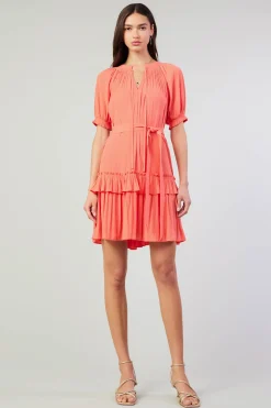 Current Air Coletta Smocked Yoke Mini Dress CORAL Best