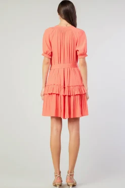 Current Air Coletta Smocked Yoke Mini Dress CORAL Best
